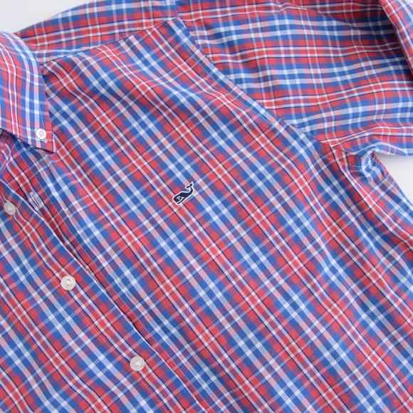 Vineyard Vines Blue & Red Checker Slim Fit Whales 100% Cotton Button Up Shirt M - Picture 10 of 12